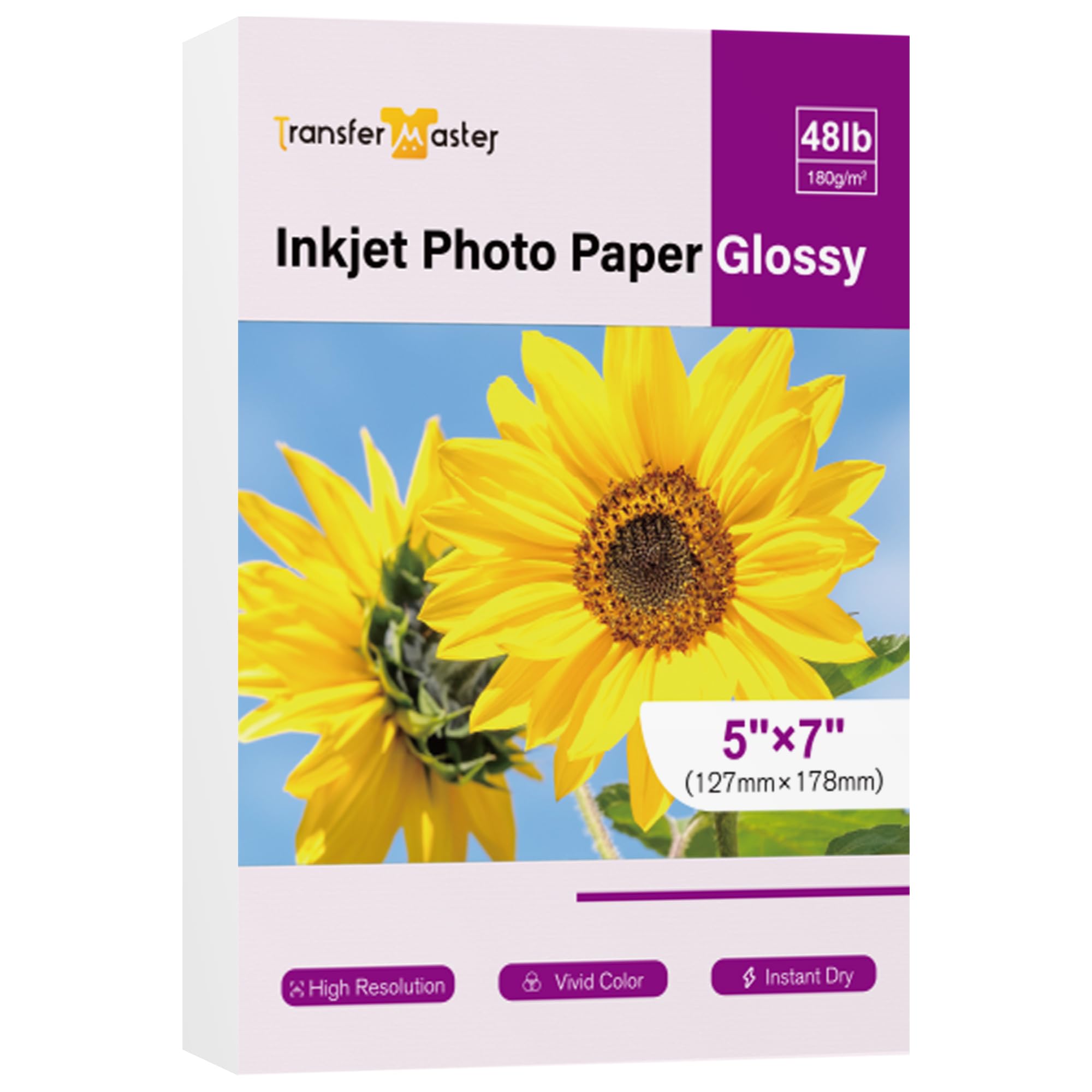 - Glossy Inkjet Photo Paper 5X7 Inches 48lb Professional Glossy Photographic Paper for Invitation Cards for Inkjet Printer Use DYE INK 180GSM 100 Sheets