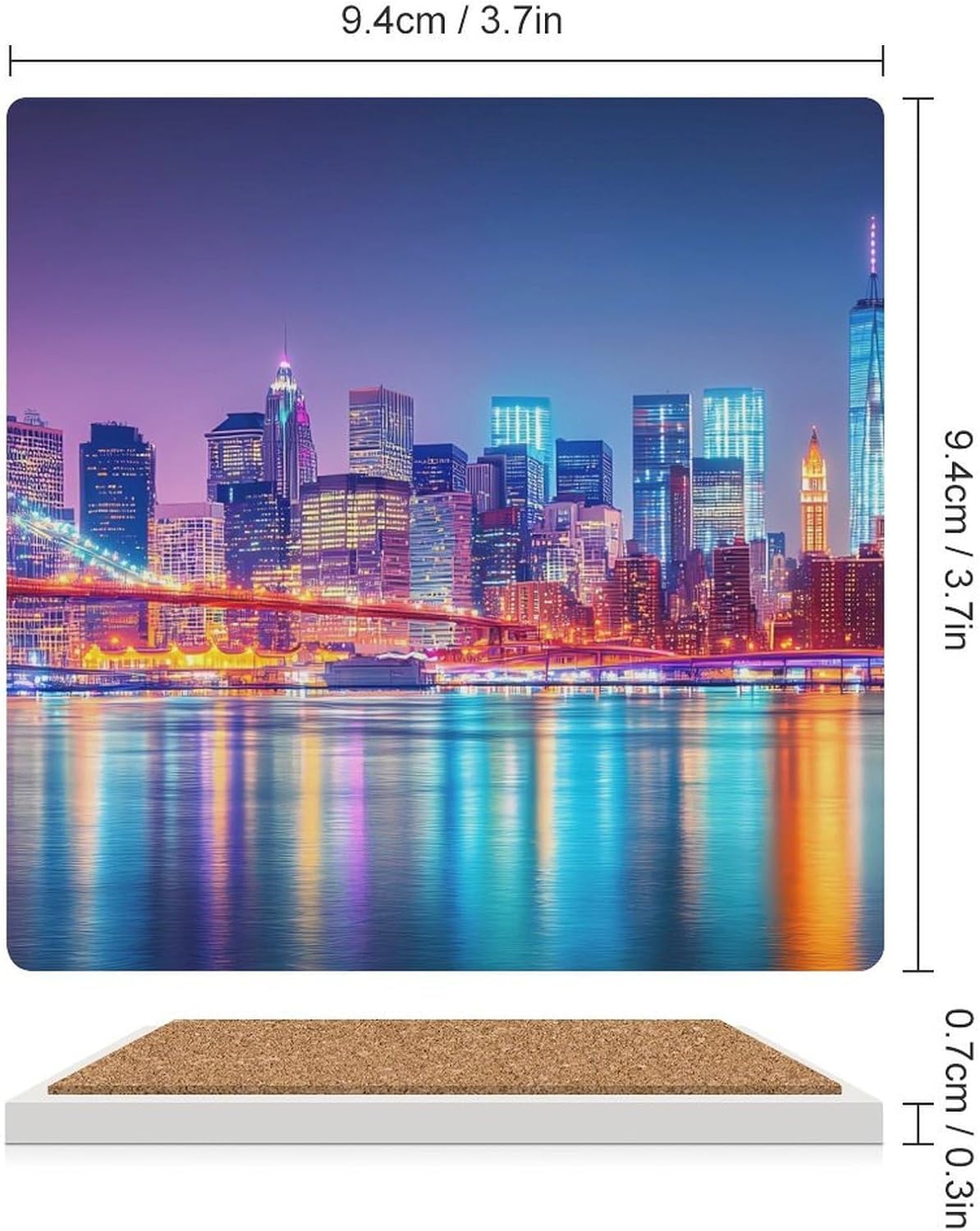 New York City Night Skyline Funny Ceramic Coasters for Drink Absorbent Cup Holders Tabletop Protection