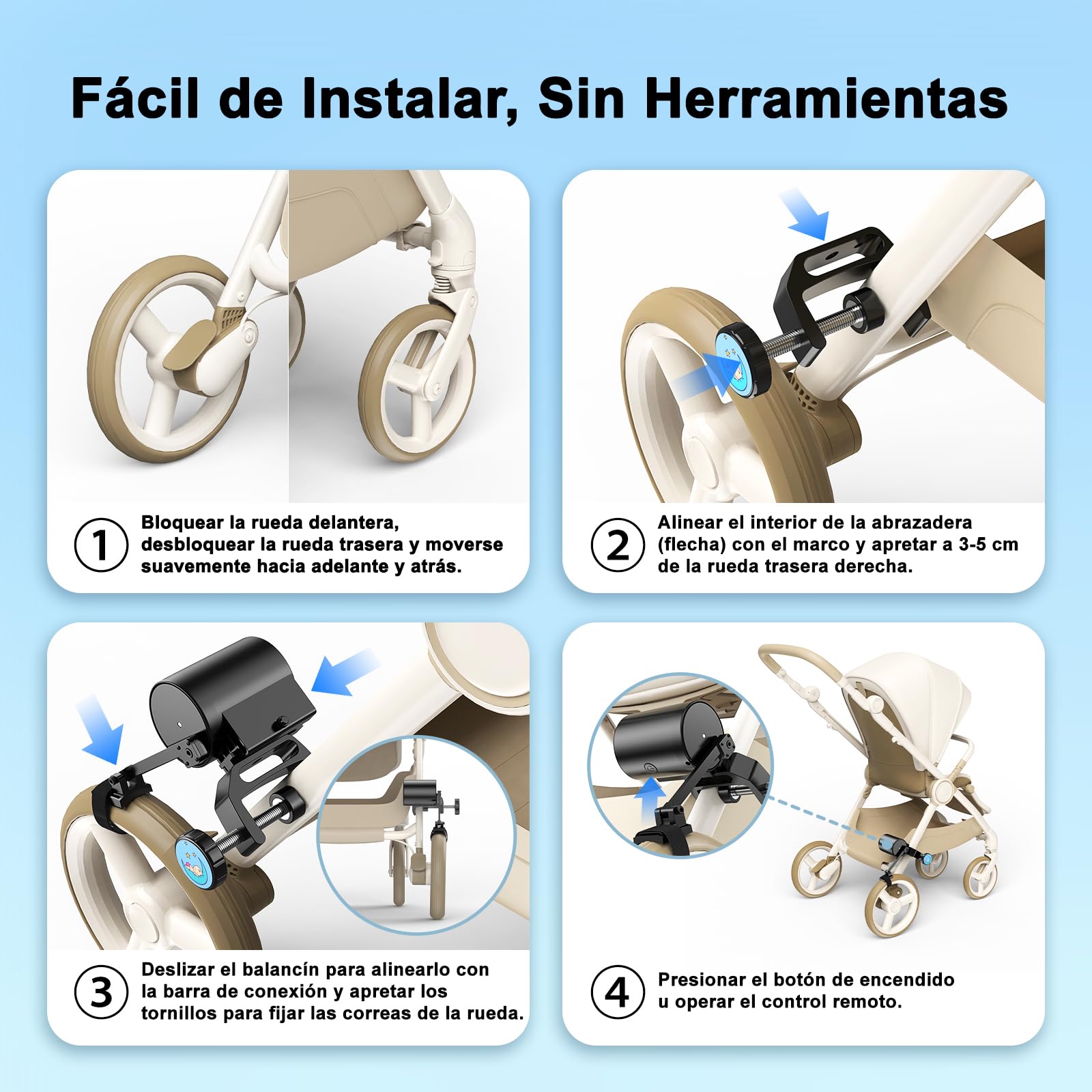 Baby Rocker Manos Libres, Deslizamiento en Curva, Instalación Sin Herramientas con Control Remoto, Mecedora Carro Bebe para Cochecitos y Sillas de Paseo (Negro)