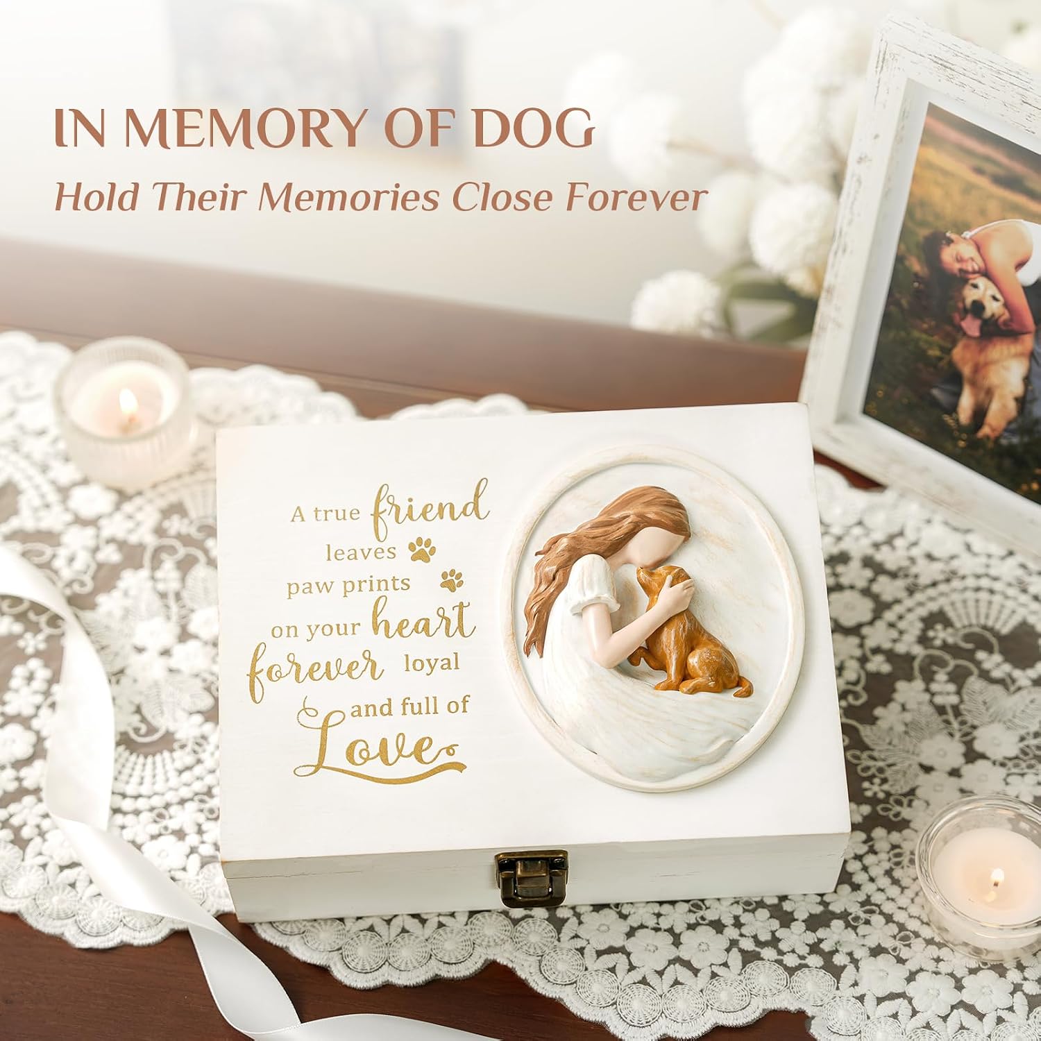 Storieme Pet Memorial Gifts for Dogs: Wooden Memory Box Urn for Dog Ashes - Sympathy Remembrance Gift for Dog Lovers Hold Keepsakes