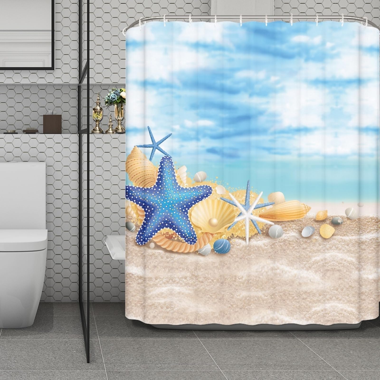 Rideau de douche en tissu polyester haut de gamme imperméable bleu 180x220