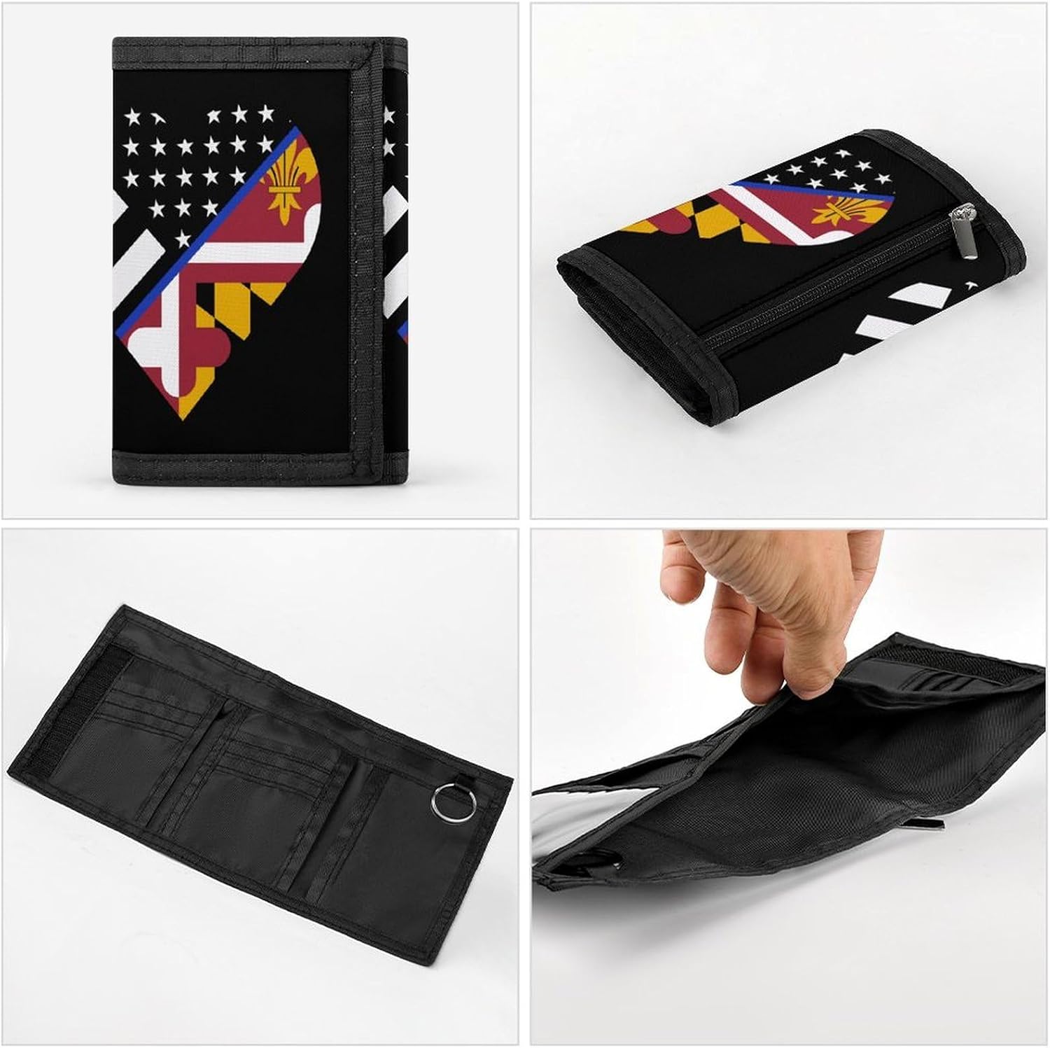 USA Maryland Flag Heart Trifold Slim Wallet Front Pocket With Money Clip And ID Credit Card Slots For Travel Work