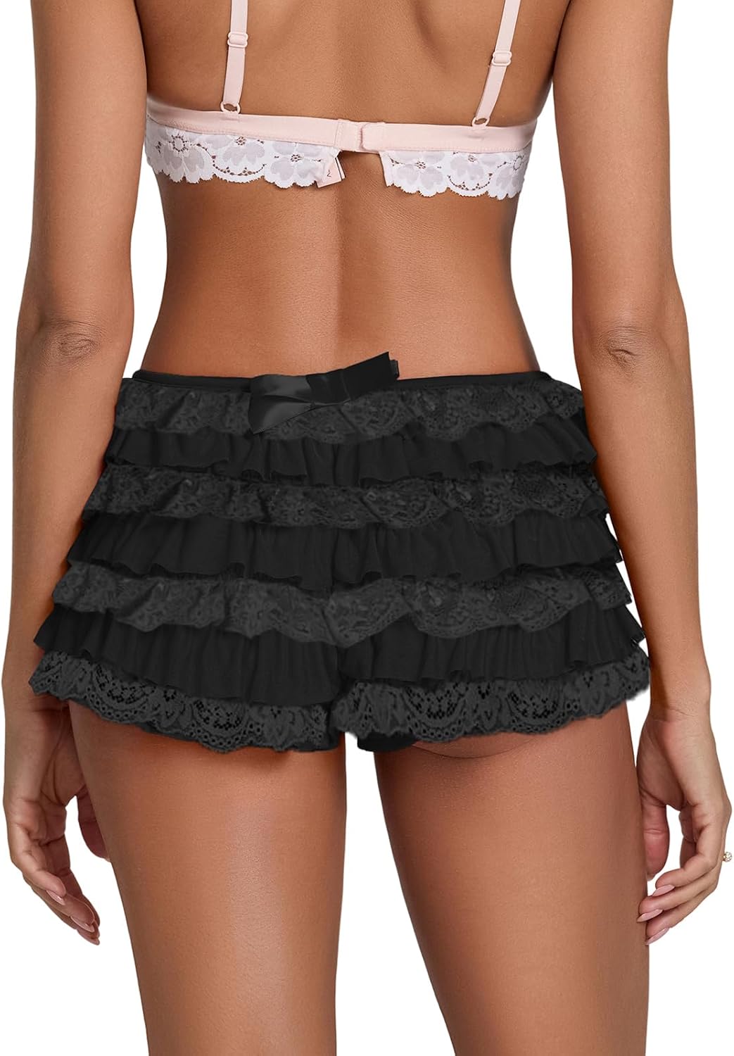 Womens Lace Trim Layered Ruffle Lolita Bloomer Boy Shorts Y2k Bubble Frilly Pumpkin Fairy PJ Bottoms Mini Short Pants - Image 2