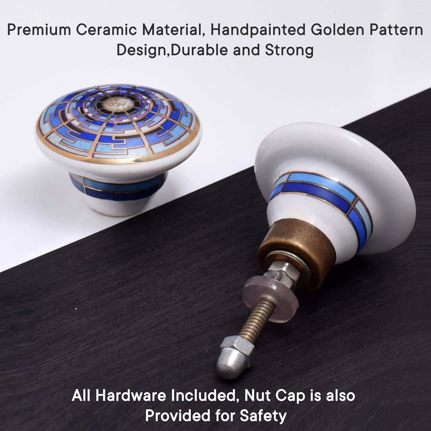 Indian Shelf 6 Piece Sapphire Hue Ceramic Multicolor Decorative Drawer Knobs Cabinet Handles Dresser Pulls Modern Finish