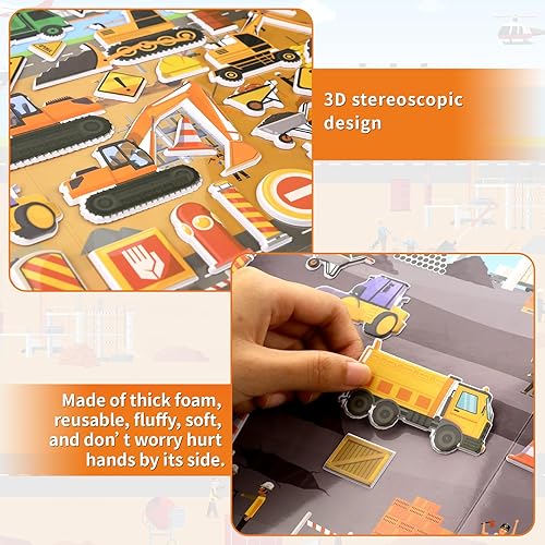Miniatura 3 de Juego de calcomanías hinchadas de construcción para niños a partir de 4 años, suministros de regalo, suministros de construcción, camión de