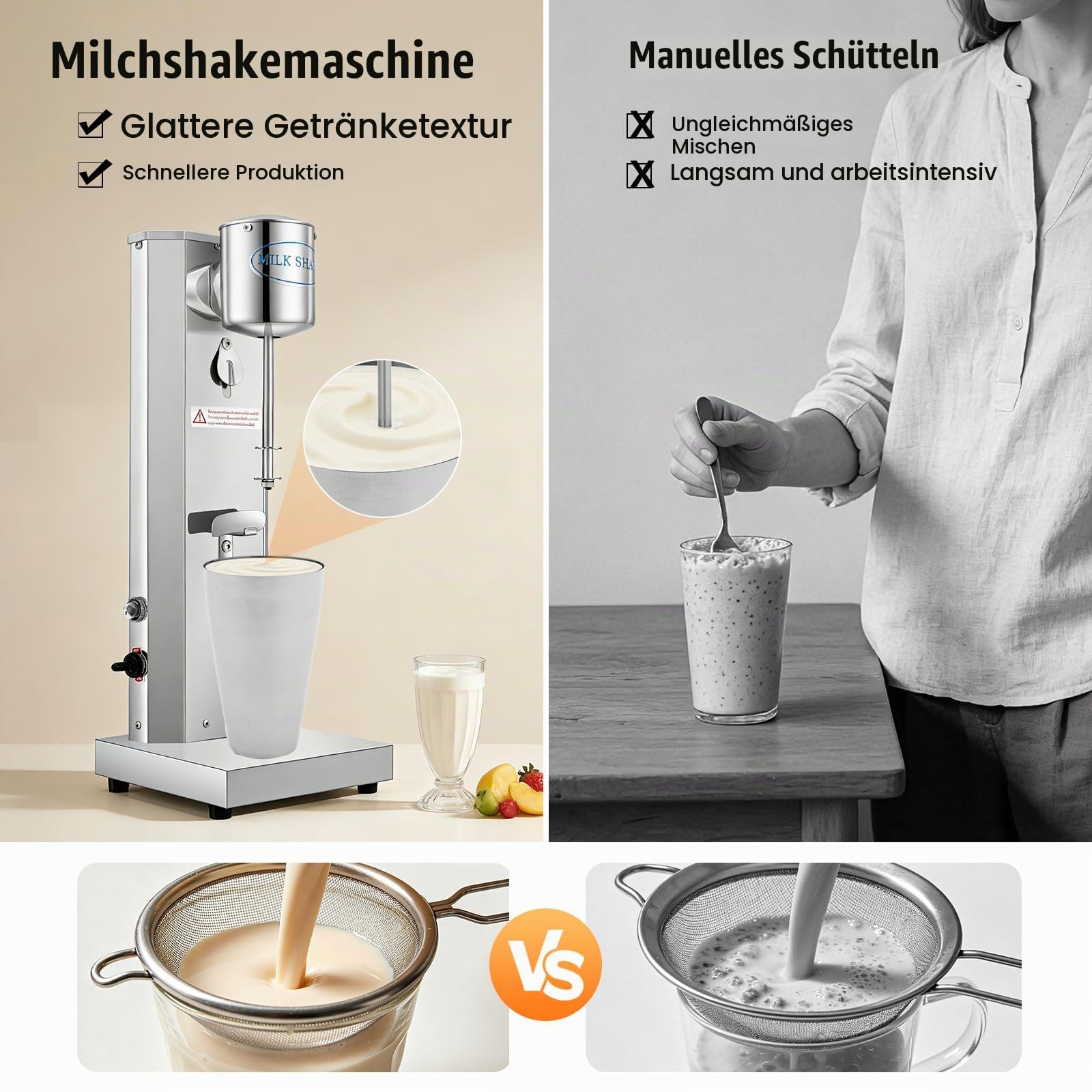Milchshake Frappe, Protein-Shake Mixer Shaker Proteinshake Elektrisch für Cafés und Milchläden18000 U/Min 2 Geschwindigkeitsstufen 650ML