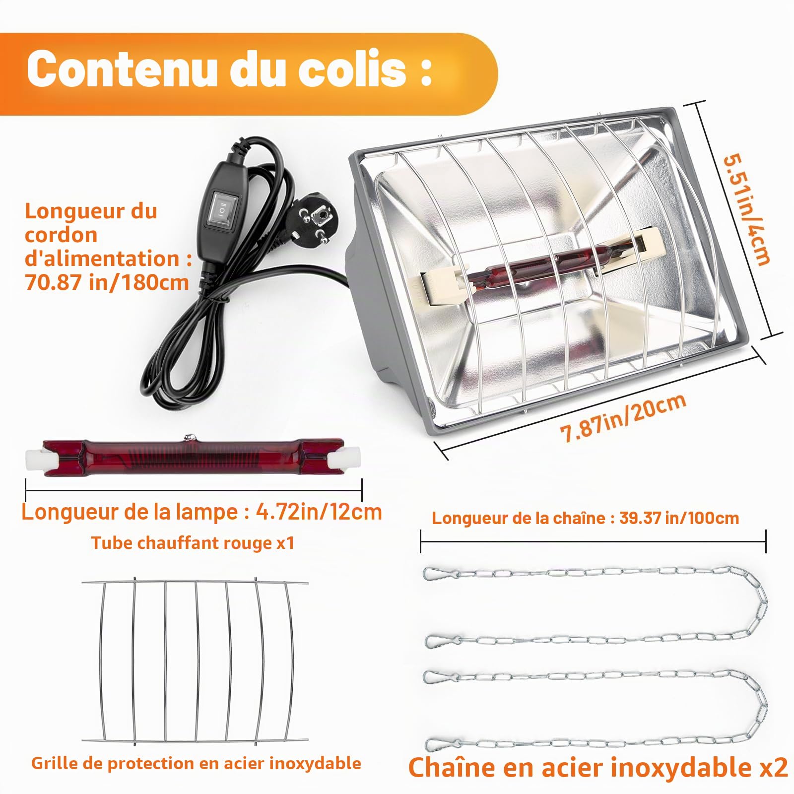 Chauffant Poussin, avec Contrôle de Température 300 W/150 W | Lampe Chauffante Pour Volaille, IPX4 résistante à l'eau, pour poussins, porcelets et volailles