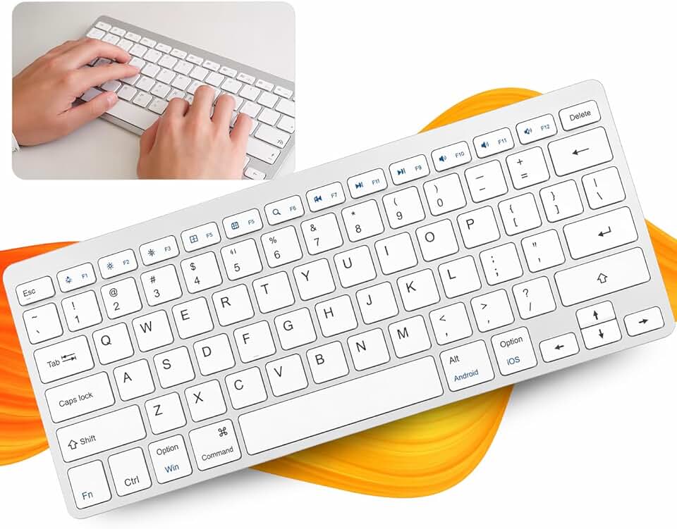 Teclado Bluetooth ABNT2 Compacto Ultra Fino Sem Fio, Multi-Dispositivo, com Tecla Ç e Command, Compatível com Notebook, Tablet, PC e Celular - Cinza Metalizado