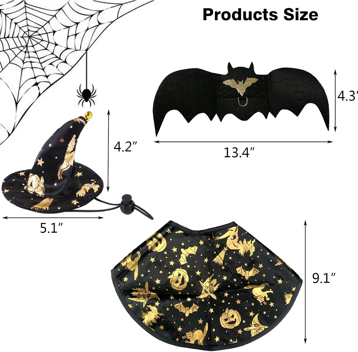 Rabbit Halloween Costume Sets - 2 Outfits, Bat Wings, Witch Hats & Cloaks for Bunny, Puppies, Kittens