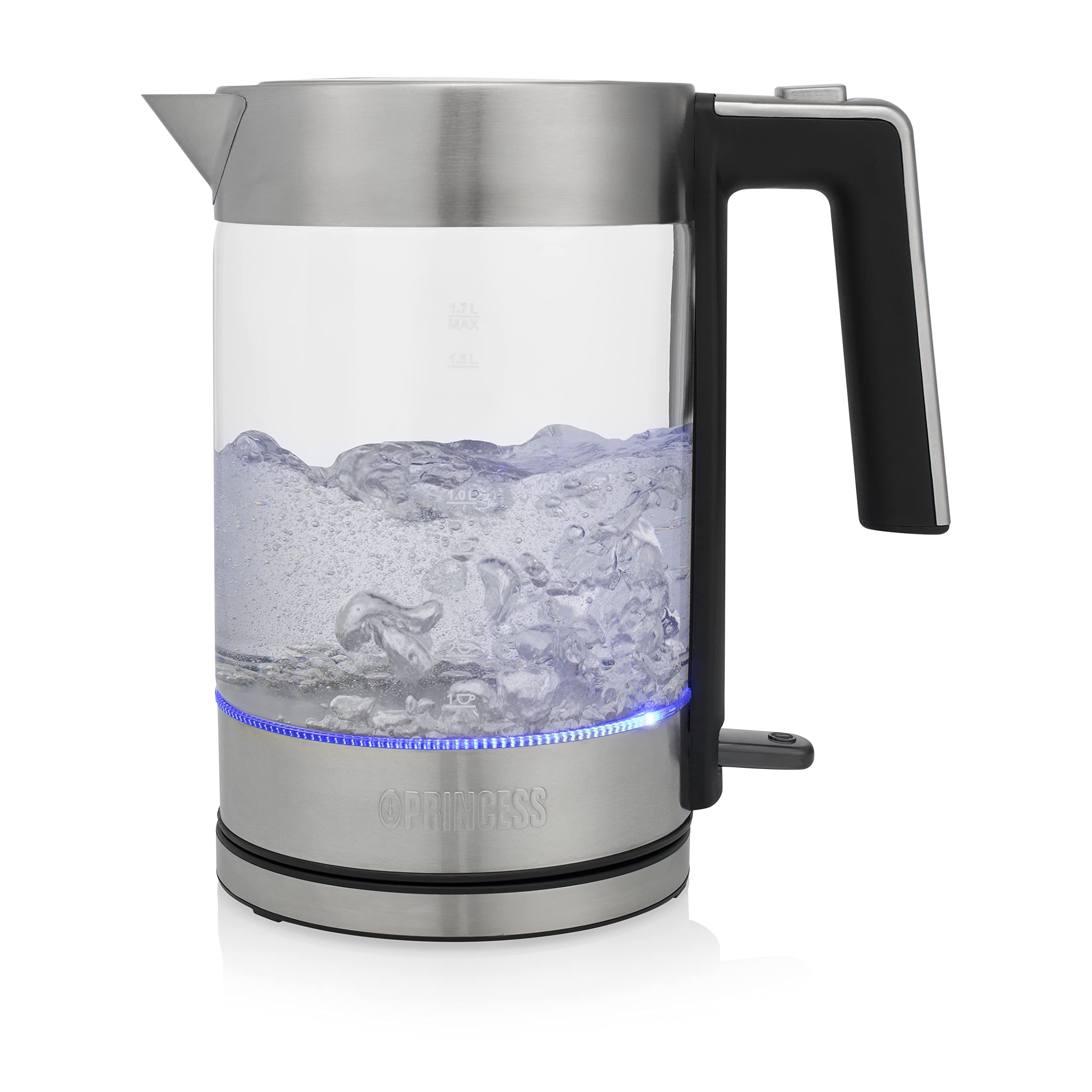 Princess Bollitore in Vetro e Acciaio Inox London, 2200 watt, 1.7 litri, Design unico