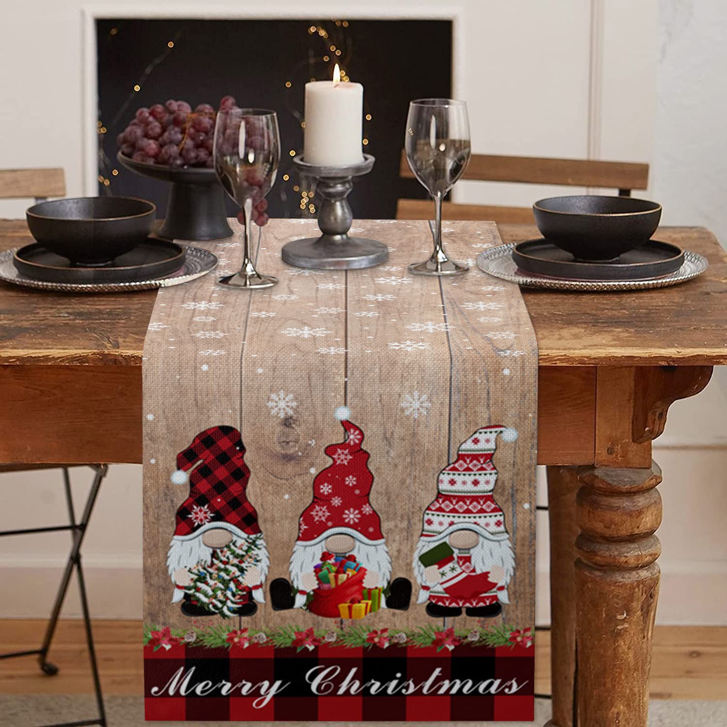 XINTAI Christmas Table Runner,Anniversary Holiday Kitchen Dining Table Decoration Table Runners for Indoor Outdoor Home Party Decor (Light Brown) MD