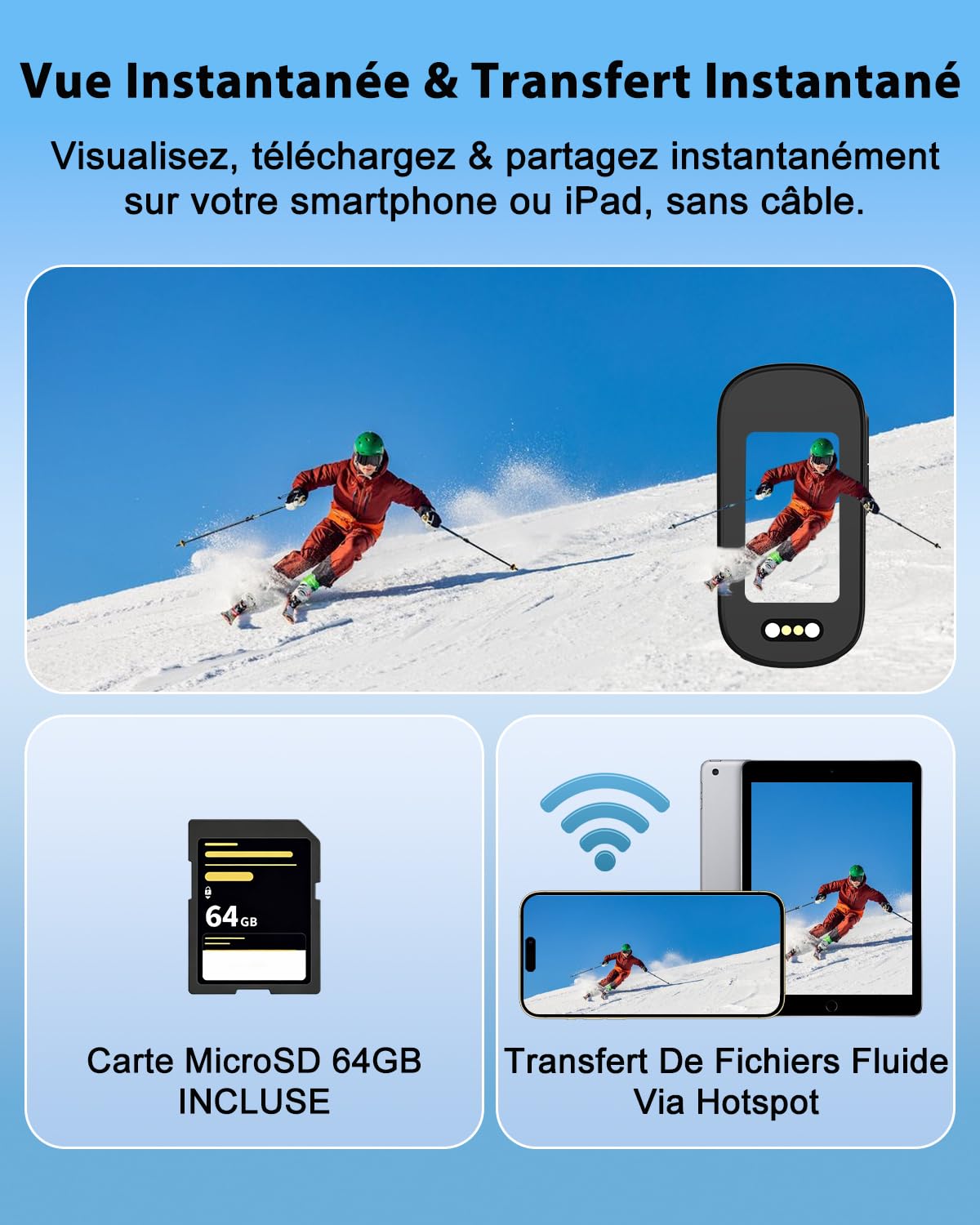 Camera Sport, Mini Camera Vlog POV WiFi 4K Bextgoo, Action Cam avec Carte 64 Go, Caméra Moto étanche IP65, Mini Caméra Portable avec Autonomie Jusqu’à 240 Minutes