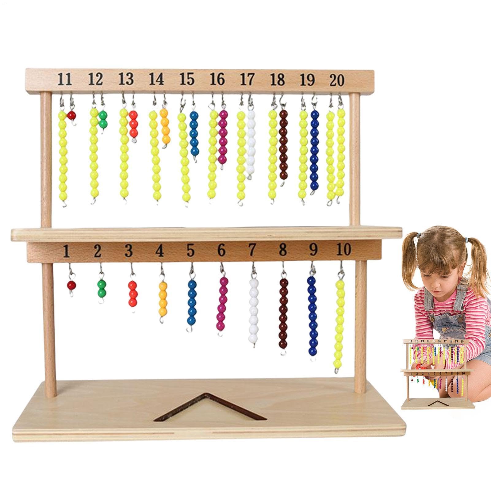 Perlas Matemáticas Montessori – Soporte De Madera Duradera De 1 A 20 Perlas, Juego Educativo Matemático Montessori, Ábaco De Contaje De Madera Para Niños, Herramienta De Aprendizaje Práctica Con