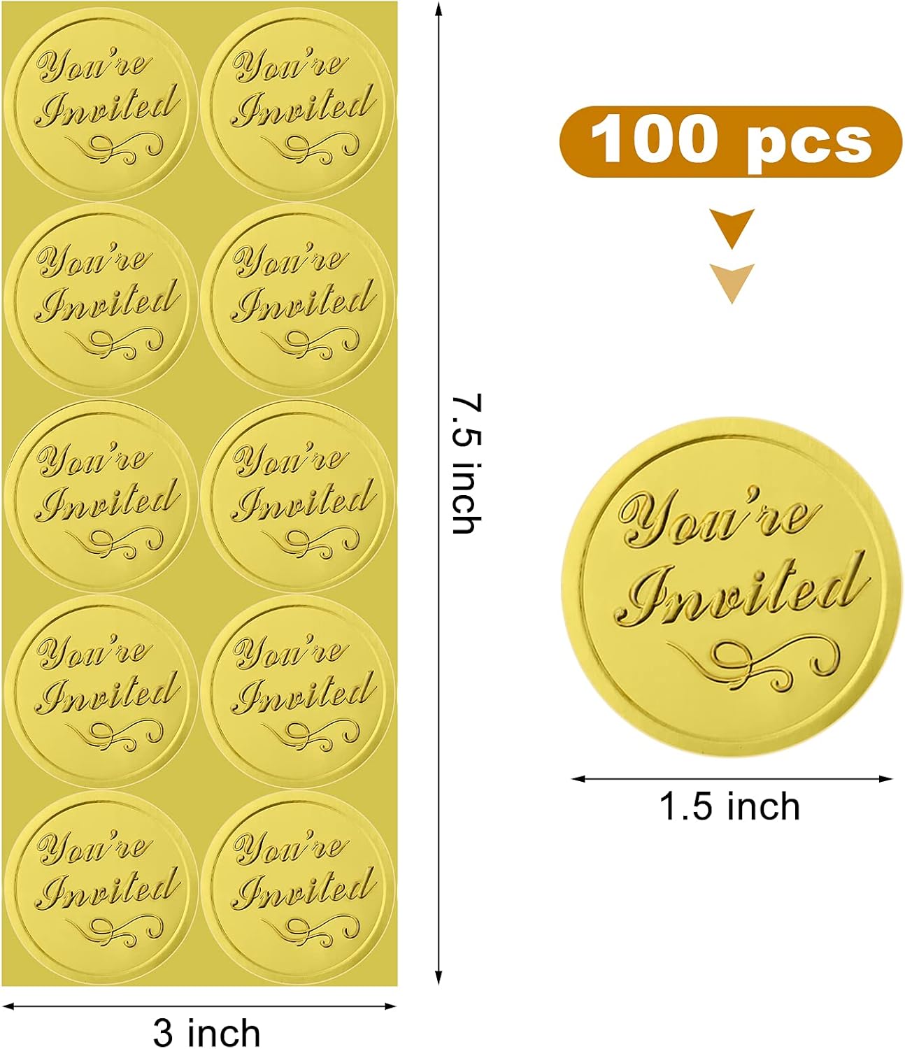 100 Pieces You're Invited Embossed Gold Foil Seals Embossed Aluminum Foil Sticker for Wedding Envelopes Present Decoration : Office Products