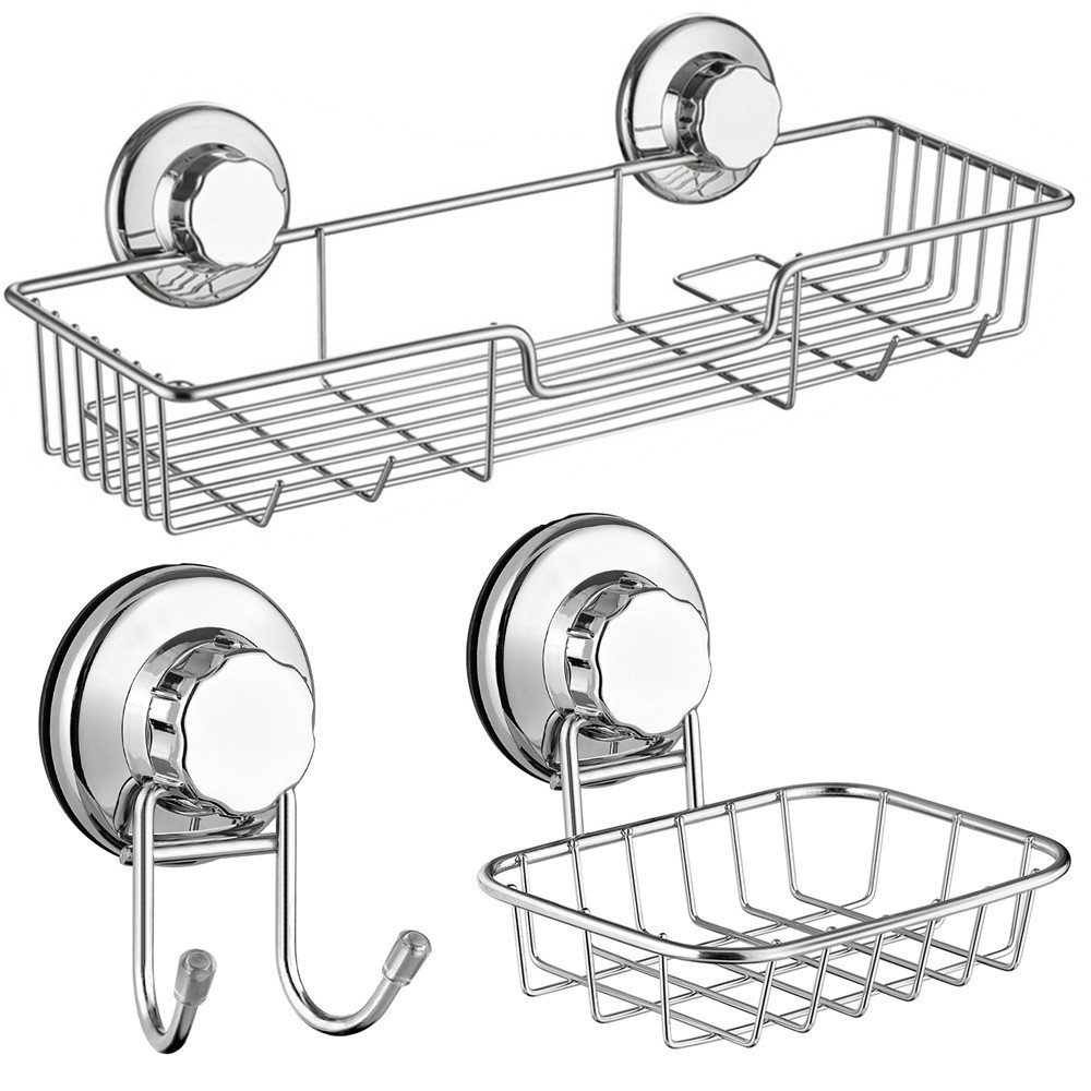 SANNO Suction cups Shower Caddy Soap Dish Double Bath Hook-Bath Organizer Kitchen Storage Basket for Shampoo Conditioner Soap-