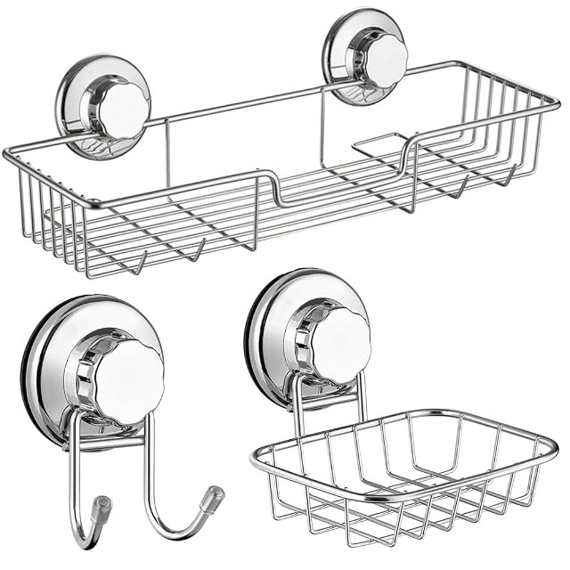 SANNO Suction cups Shower Caddy Soap Dish Double Bath Hook-Bath Organizer Kitchen Storage Basket for Shampoo Conditioner Soap-