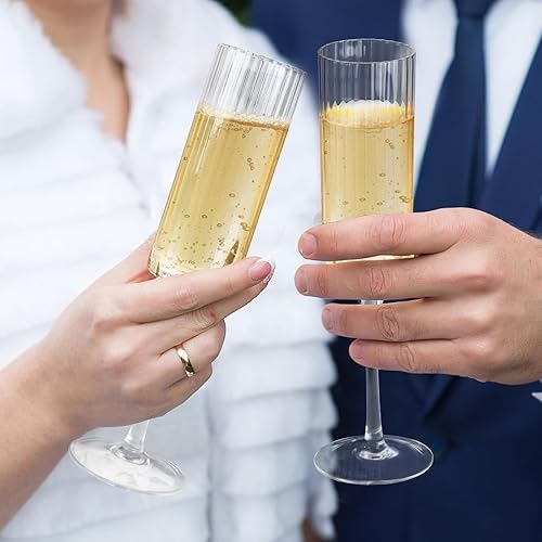 Miniatura 7 de Topsky Juego de copas de champán acanaladas de 2,7 onzas, diseño vintage único acanalado, copas de mimosa transparentes, copas de cóctel o copas de