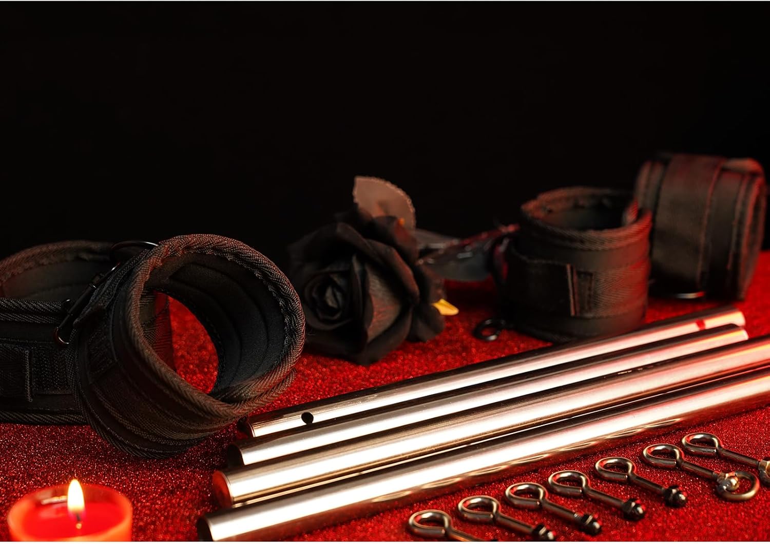 Restraints Bondage Detachable Spreader Bar Sex Toys, Adjustable BDSM Bondages with Soft Feather Handcuffs & Ankle Cuffs, Adult Toys Fetish Expandable SM Kits for Couples & SM(Silver-Gray)
