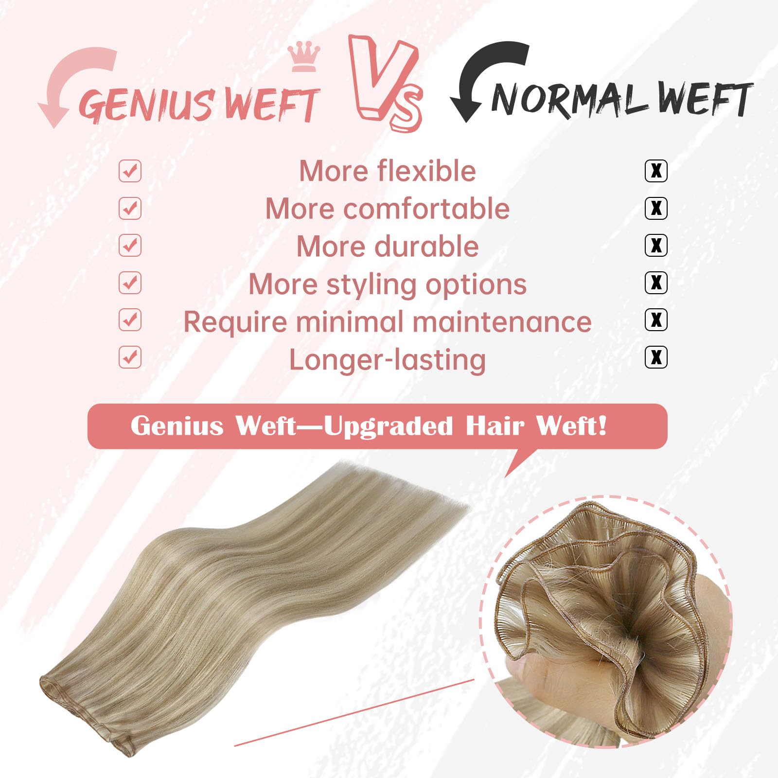 Fshine Geniale Tessitura Ultra Sottile Capelli Tessitura Extension Bundle Aggiornato Remy Capelli 50g 35cm Riflessi Dirty Blonde e Platinum Blonde Leggeri Capelli Estensioni Matassa Lisci Extension