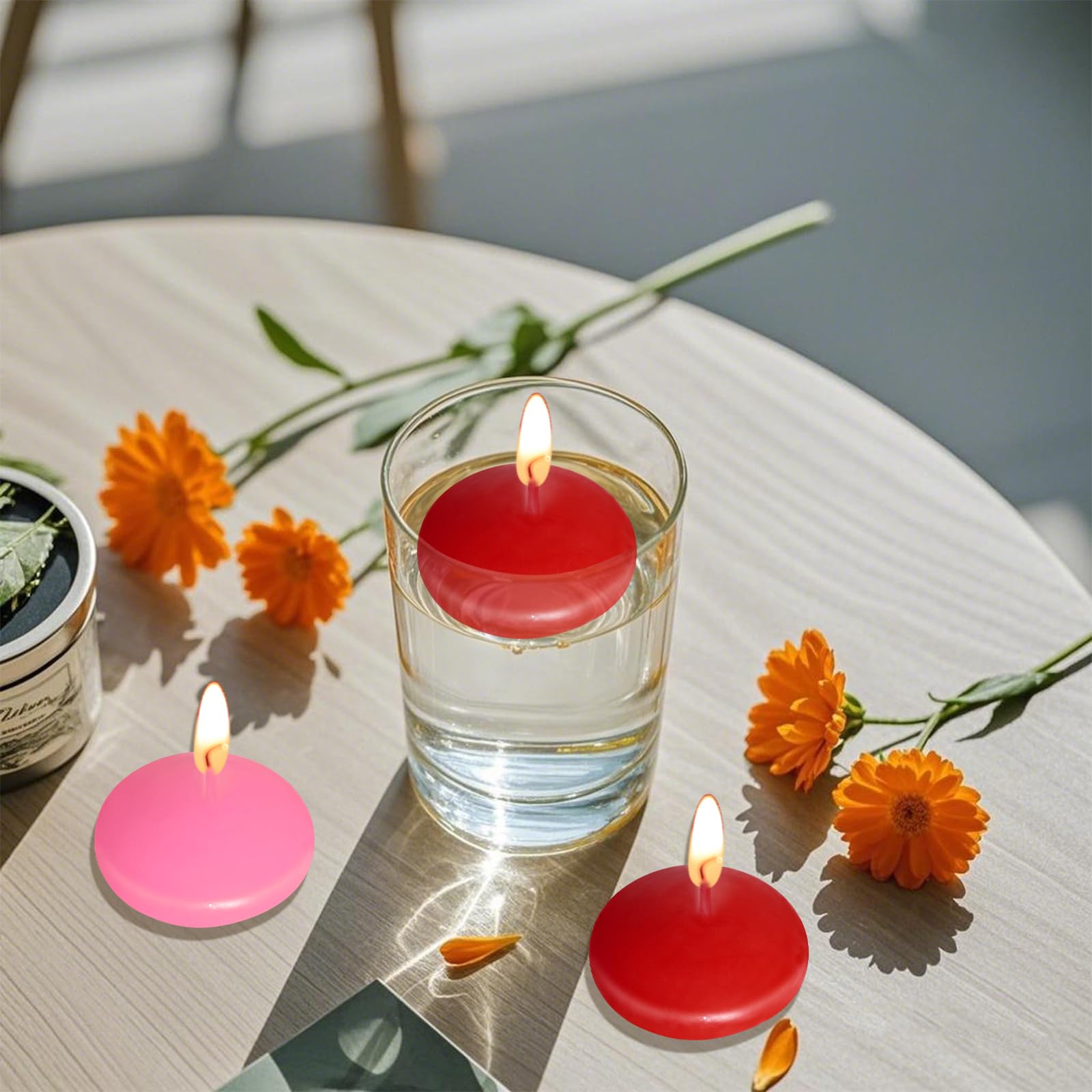 20 piezas de centros de mesa flotantes, velas flotantes sin perfume de 1.5 pulgadas, decoración pequeña, jarrones flotantes para el día de San Valentín, Acción de Gracias, boda y decoración del hogar