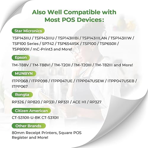 Miniatura 7 de MUNBYN Impresora de recibos WiFi con puerto USB y papel térmico de 3 18 x 230 pies, 10 rollos de papel de recibo