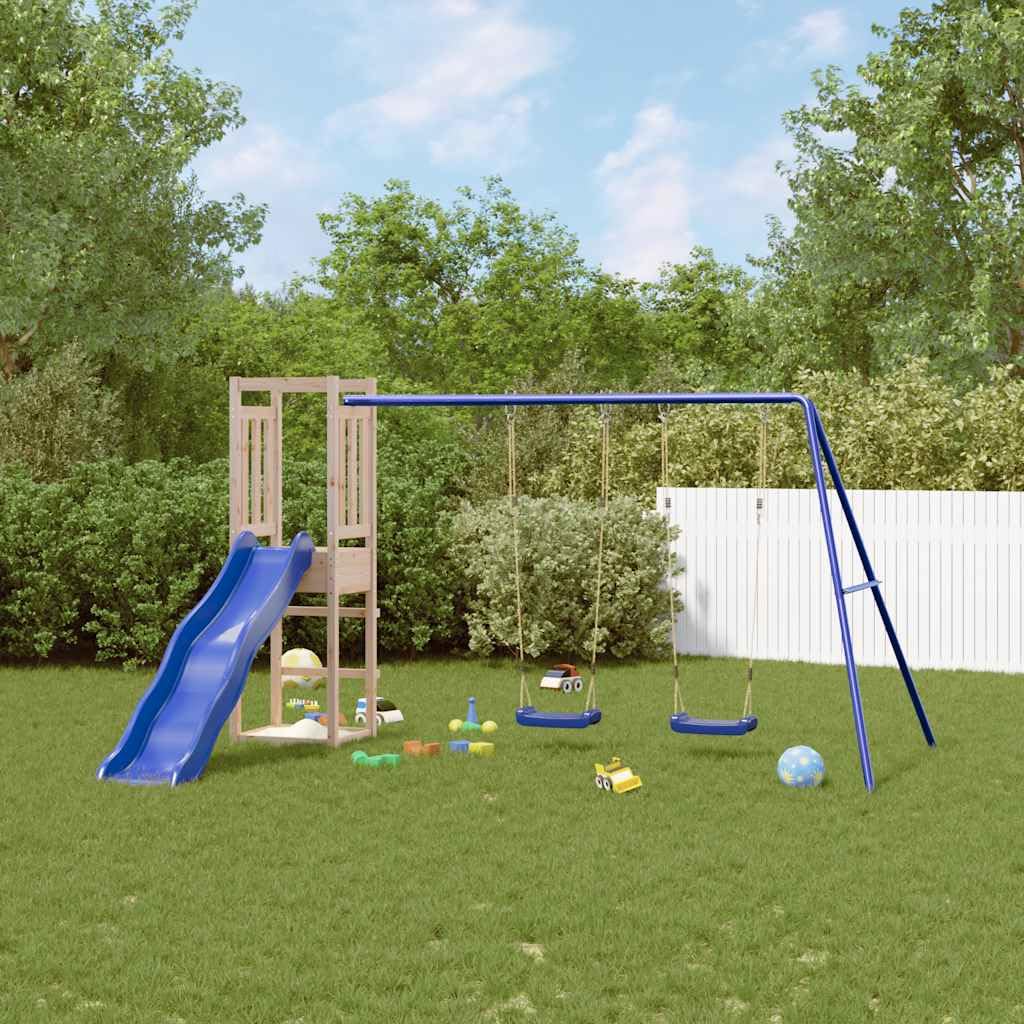 Spielturm Massivholz Kiefer mit Doppelschaukel, Wellenrutsche und Sandkasten, Klettergerüst für Kinder, Outdoor Spielhaus für Garten, robustes Holz, wetterfest, Spielplatzspaß draußen