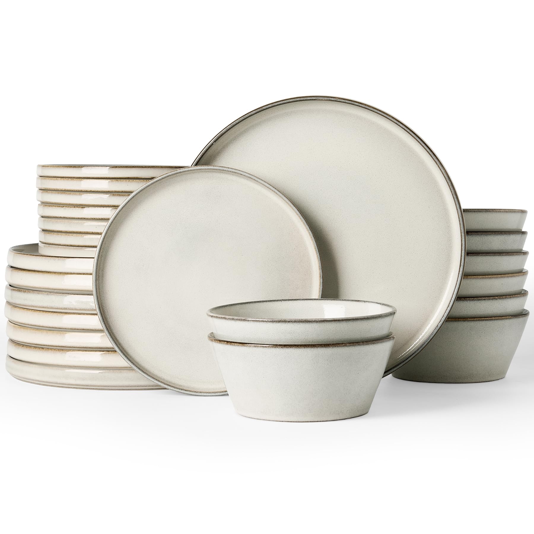 24-Piece Stoneware Dinnerware Sets for 8, Ceramic Dish Set, Reactive Glaze | Plates and Bowls Sets, Annecy Dishes Set, Chip & Scratch Resistant, Microwave & Dishwasher Safe, Famiware Premium, Grey-White