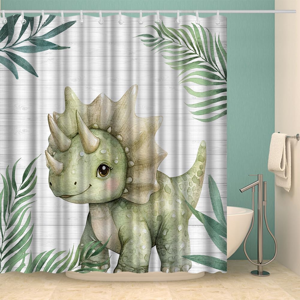 T-rex Shower Curtain 72 x 72 Inches Funny Animal Print for Kids Bathroom Decor Sage Green