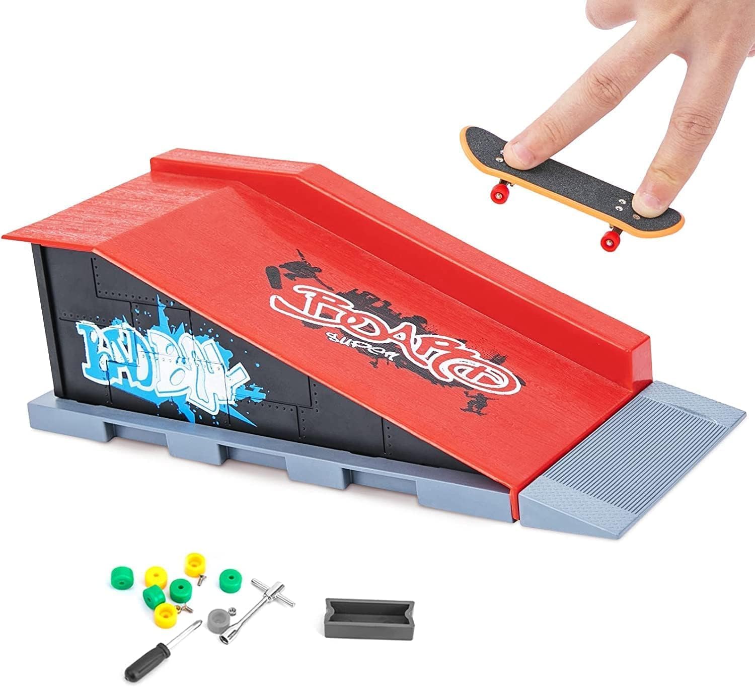 Fingerboard Ramps, Finger Skateboard Cool Toys With Mini Skateboards For Fingers, Fingerboard Ramps Set, Training Finger Coordination, Skateparks Training Props For Kids And Adult (B)