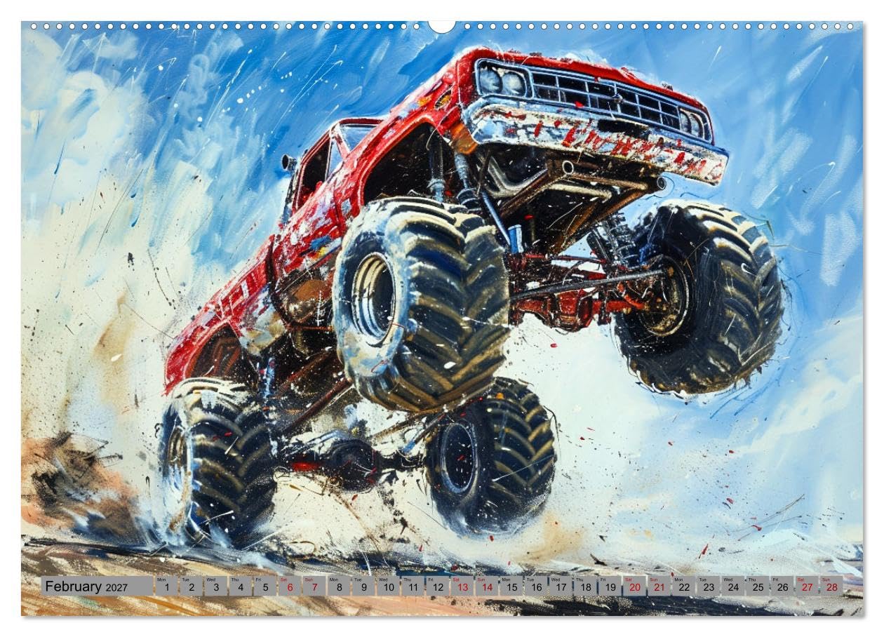 Monstertruck Madness (High Quality Premium Wall Calendar 2027 DIN A2 landscape),CALVENDO 12 Month Wall Calendar: Wild paintings of untamable off-road tucks