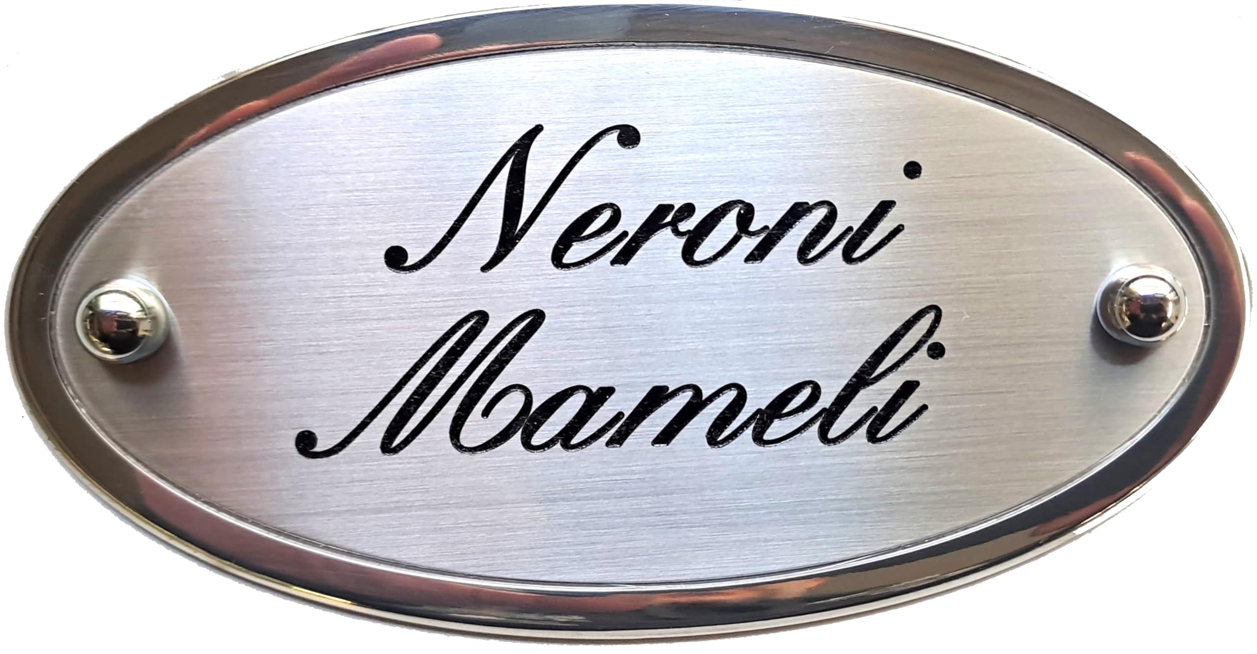 Targa Porta Ingresso Personalizzabile con Nomi, in Alluminio Ovale Finitura Lucida/Satinata Incisa extra lusso per Esterno, Casa e Azienda - Made in Italy