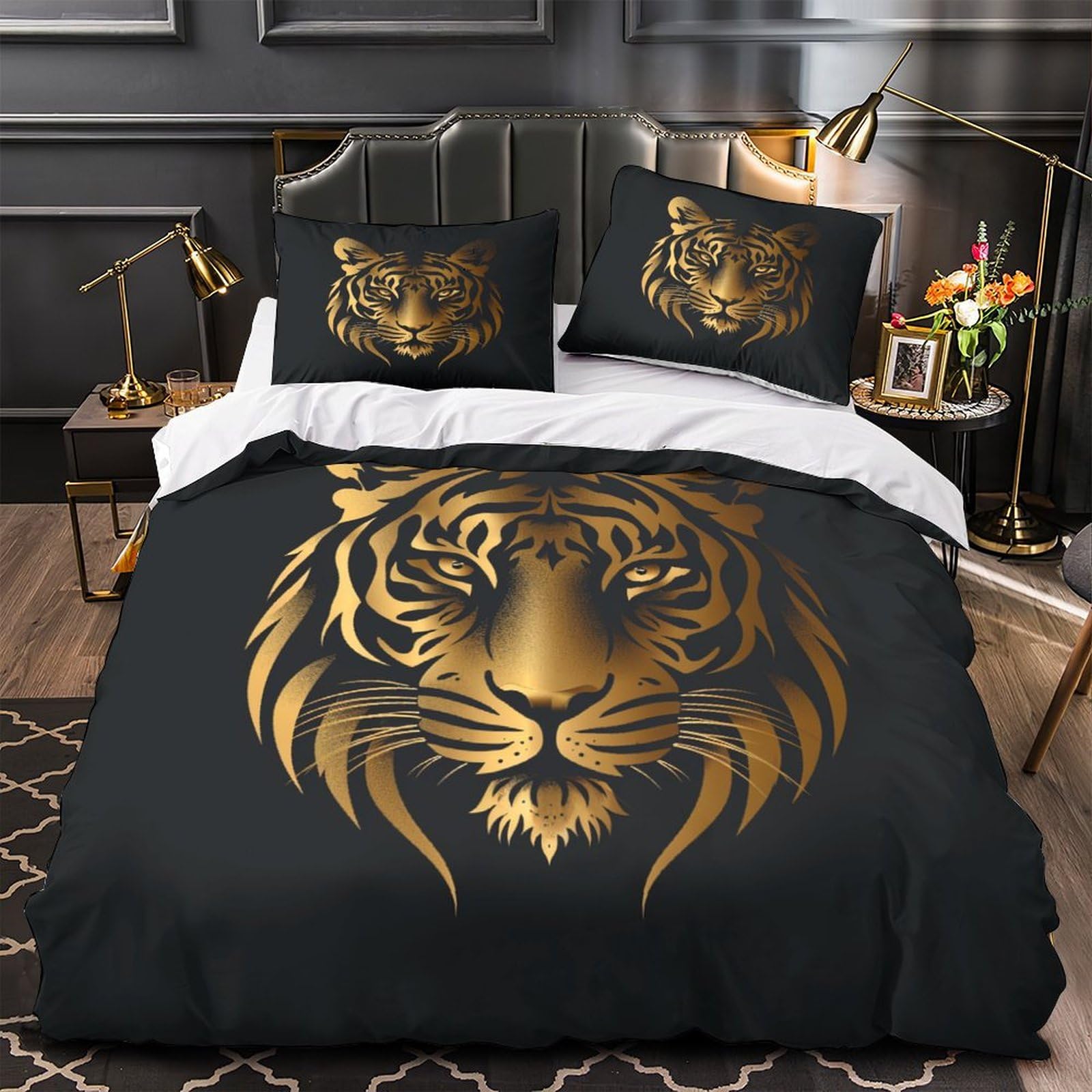 Housse de couette tigre anti-plis en tissu respirant pour lit 2 personnes