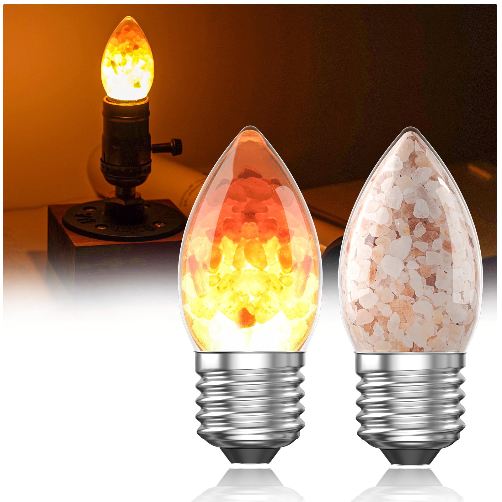 Lustaled 2200K E27 LED Bulb,Himalayan Salt Light Bulb -3W C35 Night Light Bulb Screw in,Vintage Candle Light Bulb Amber Warm White Non-dimmable for Table Lamp, Sleep Light, Pendant,Baby Nursery-2 Pack