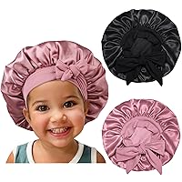 Vista 9 de Gorro de satén de seda para el cabello: 2 gorros para niños con banda elástica para atar y ajustar las correas ajustables para dormir y dormir