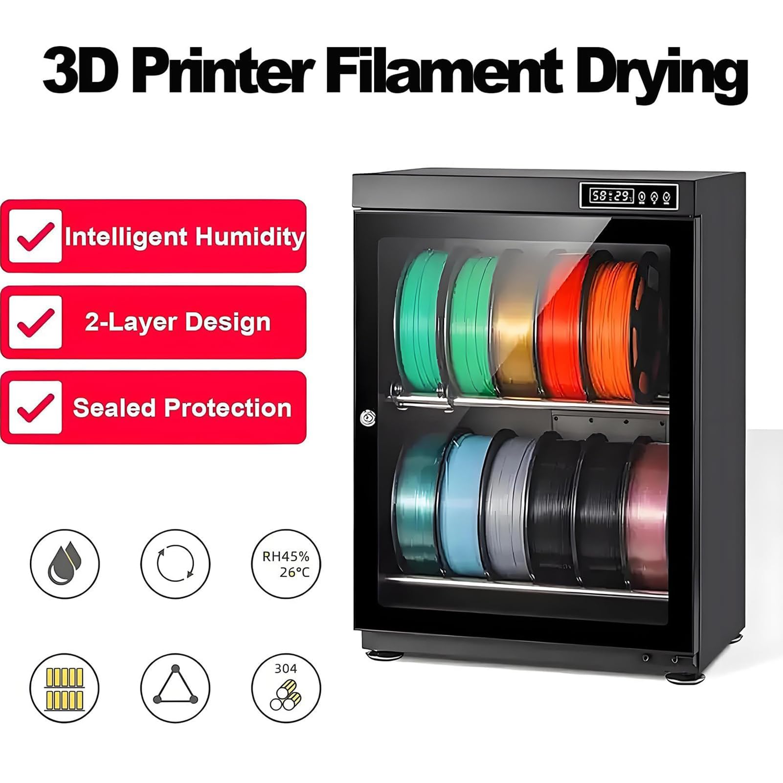3D Szafka Susząca Do Filamentu Inteligentne Pudełko Do Przechowywania | 70L/115L Szafka Susząca Do Filamentu Z Monitorem LCD System Osuszania Ochronne Przechowywanie Przed Wilgocią Dla PLA(115L)