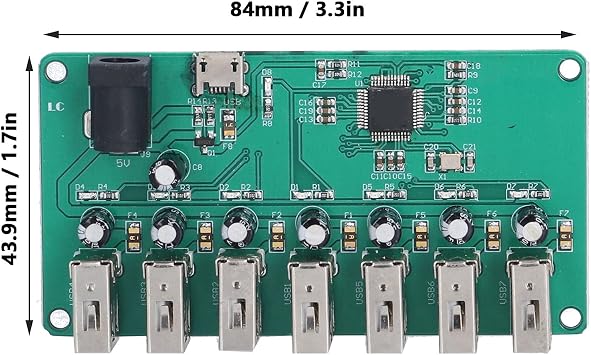 Eujgoov USB2.0 Hub Module 7-Port PCB Board with Device Indicator for Linux Android DC 5V