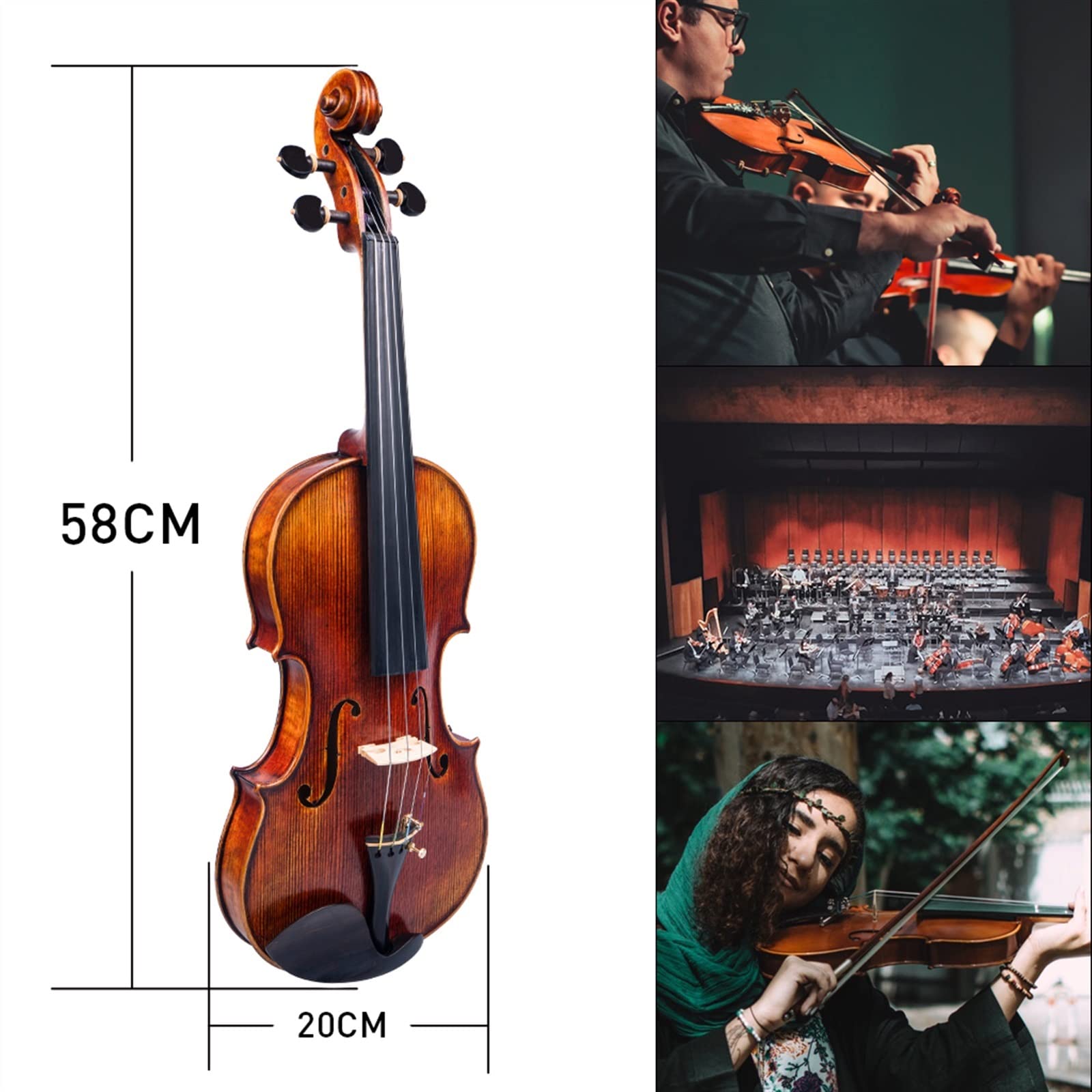 Violon Student Kit Violino 4/4 con Custodia per Violino in Fibra di Carbonio Arco in Legno Brasiliano