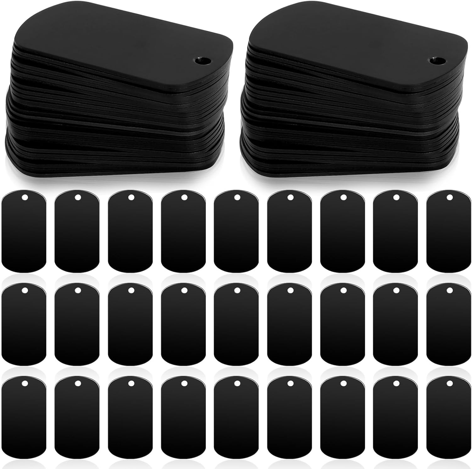 100 Pcs Anodized Aluminum Engraving Blank Tags, Metal Stamping Blanks, Blank Dog Tags, Blanks Metal Tag, Aluminum Tag for Engraving Stamping (Black)