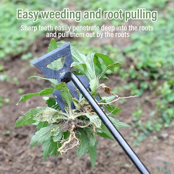 Weed Removal Tool, New Garden Weeding Tools Manganese Steel Hand Weeder Tool with Handle, 5 Teethes Dual Purpose Manual Weeders Tool Weed Tool for Garden (Black)