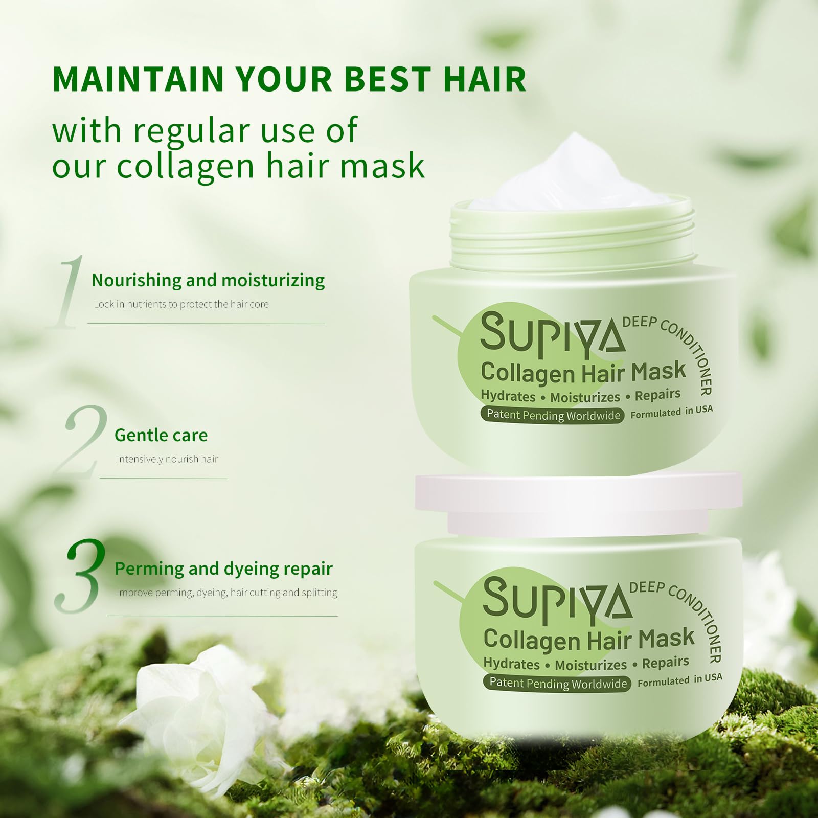 SUPIYA Collagen Hair Mask, Deep Conditioner for Dry Damaged & Frizzy Hair, With Protein, Deeply Locks in Moisture - Image 3