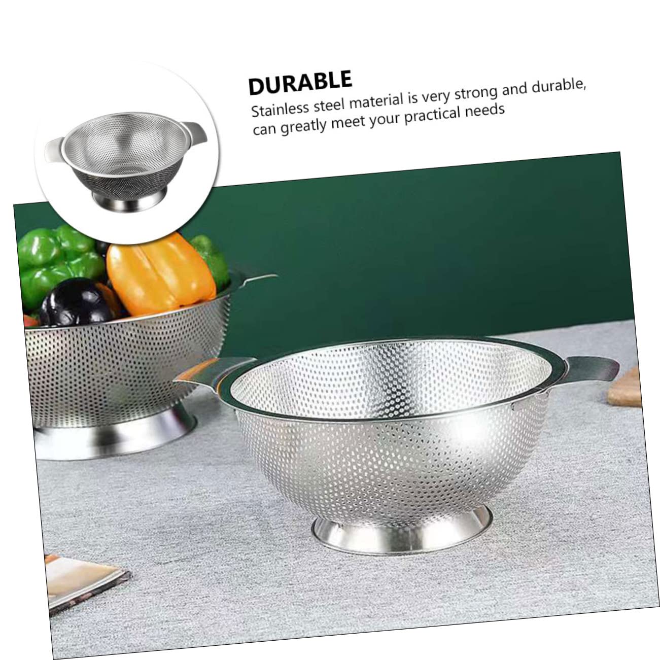 Escurridor de Cocina Redondo de Acero Inoxidable, Cesta