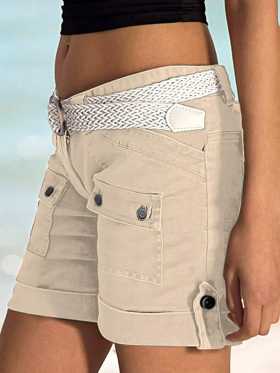 Flamingals Women’s Low Waist Cargo Shorts Casual Summer Fashion Trendy Roll Hem Shorts with Flat Pocket