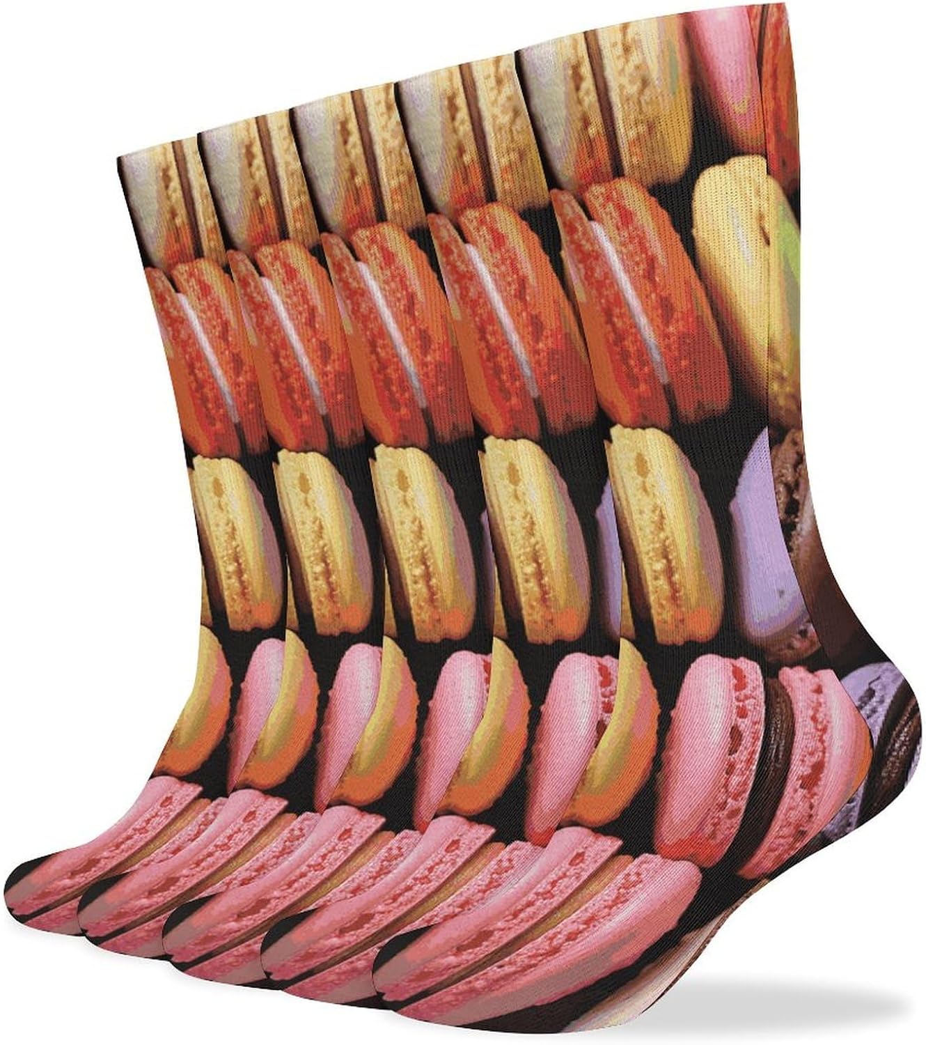 Macaron Biscuit Flavored Pastries Knee High Socks Cozy Knee High Socks Soft Mid-Length Sock for All Seasons Daily Wear Adult