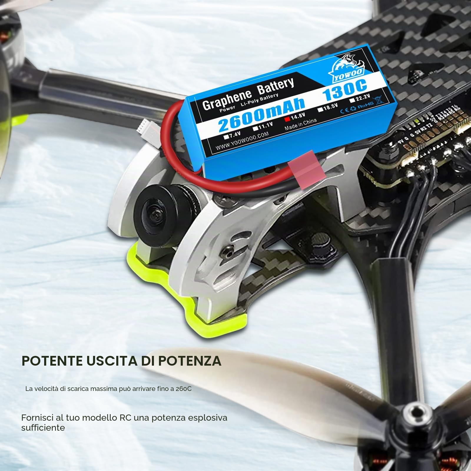 Yowoo 2PCS RC Batteria 4S 14.8V 2600mAh 130C Grafene Lipo con Deans T Plug per RC Evader BX Auto Camion Truggy RC Aereo Elicottero Quadcopter UAV Drone FPV Veicolo da corsa Barca