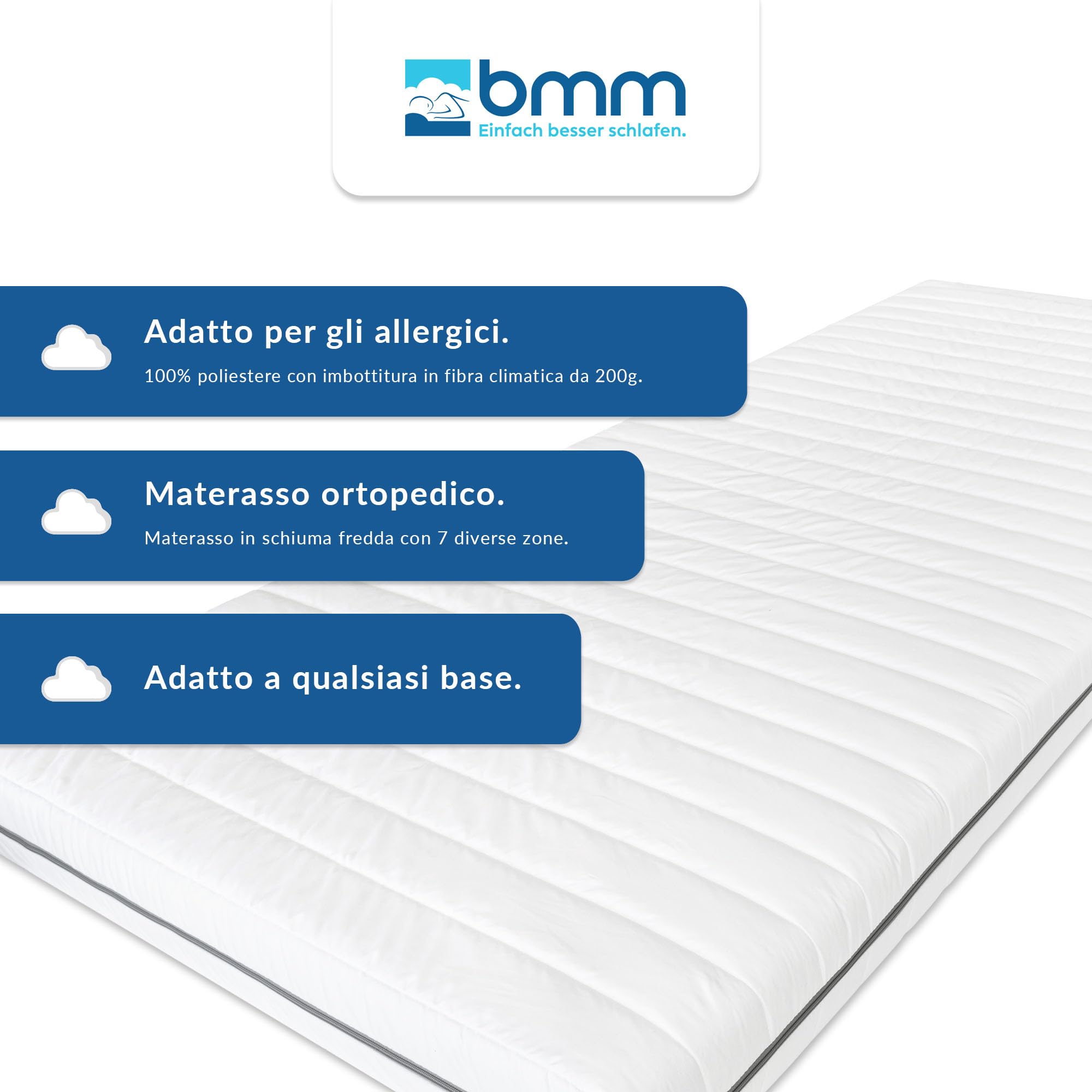 BMM Classic Materasso 160x190 cm, H4 molto solido, materasso in schiuma di lattice certificato Öko-Tex, 7 zone ortopediche, altezza 12 cm, prodotti in Germania
