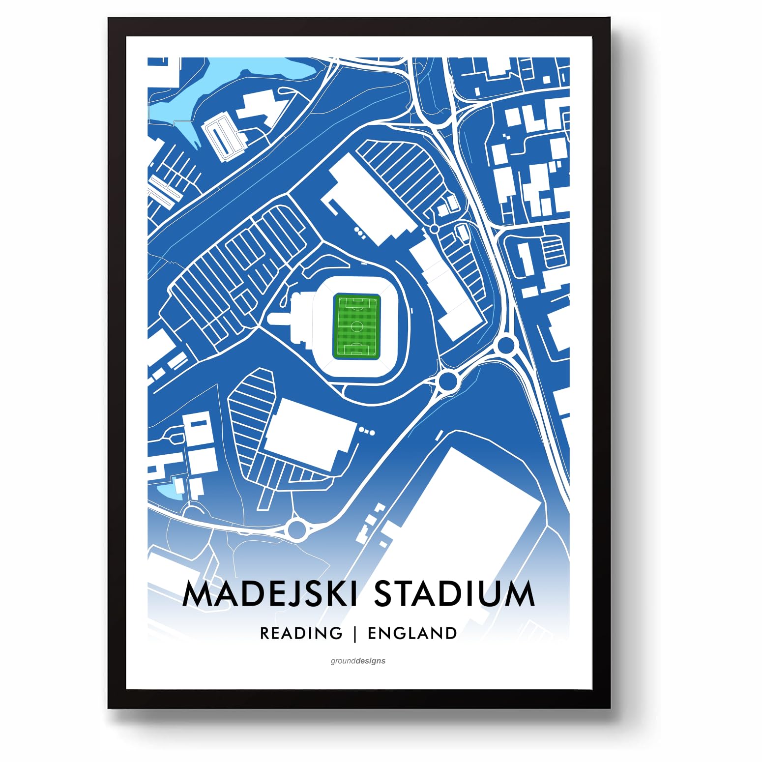 Grounddesigns Men's Blue And White Reading Fc Football Gift Select Car Leasing Madejski Stadium Art Map Unframed A3 Print Rfc