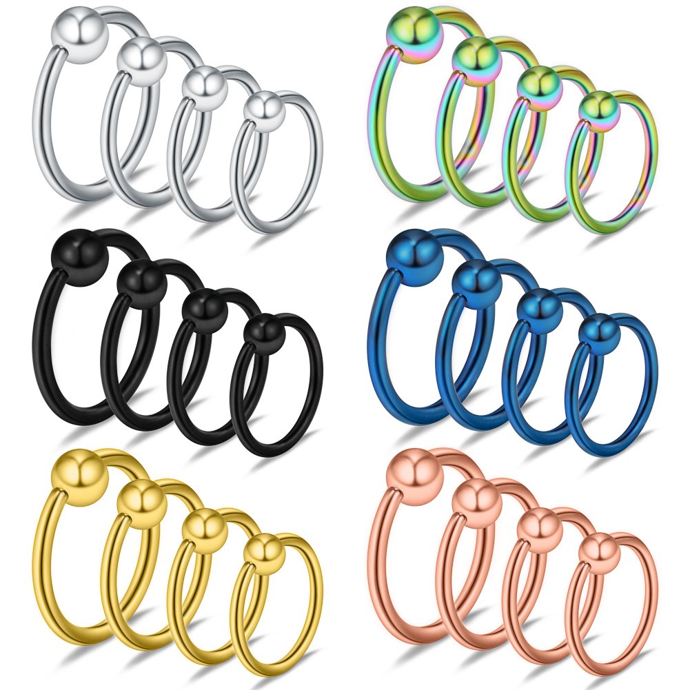 24PCS 16G 14G 12G Surgical Steel Captive Bead Ring PA Nipple Eyebrow Belly Tragus Cartilage Septum Piercing Jewelry 6-16mm