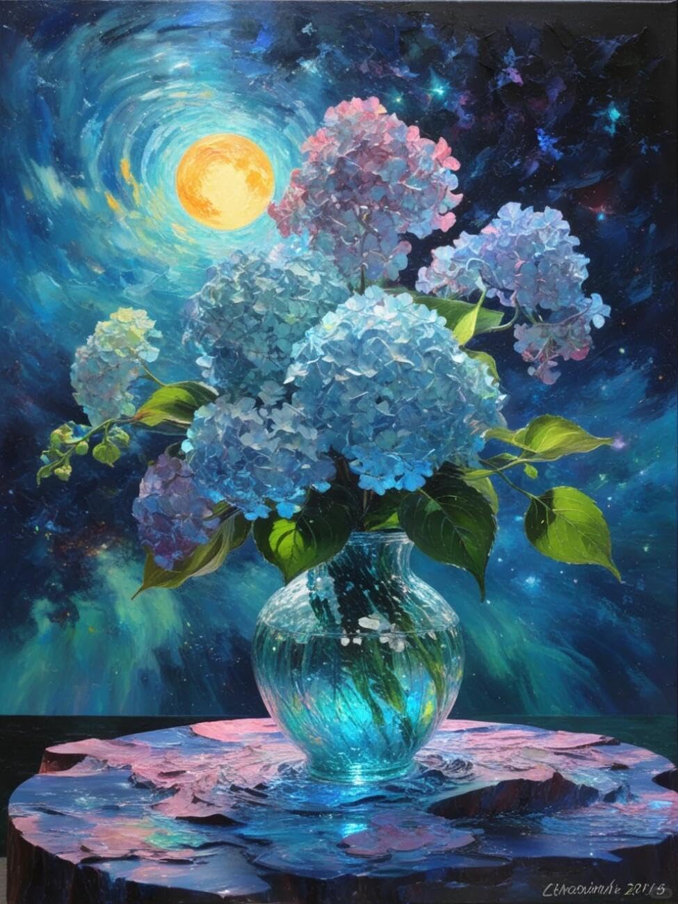 Henypt Cross Stitch Kits Fantasy Hydrangea Flowers DIY Needlepoint Set for Beginners The Elderly with Accessories Home & Leisure/Gifts 14CT 40x50cm