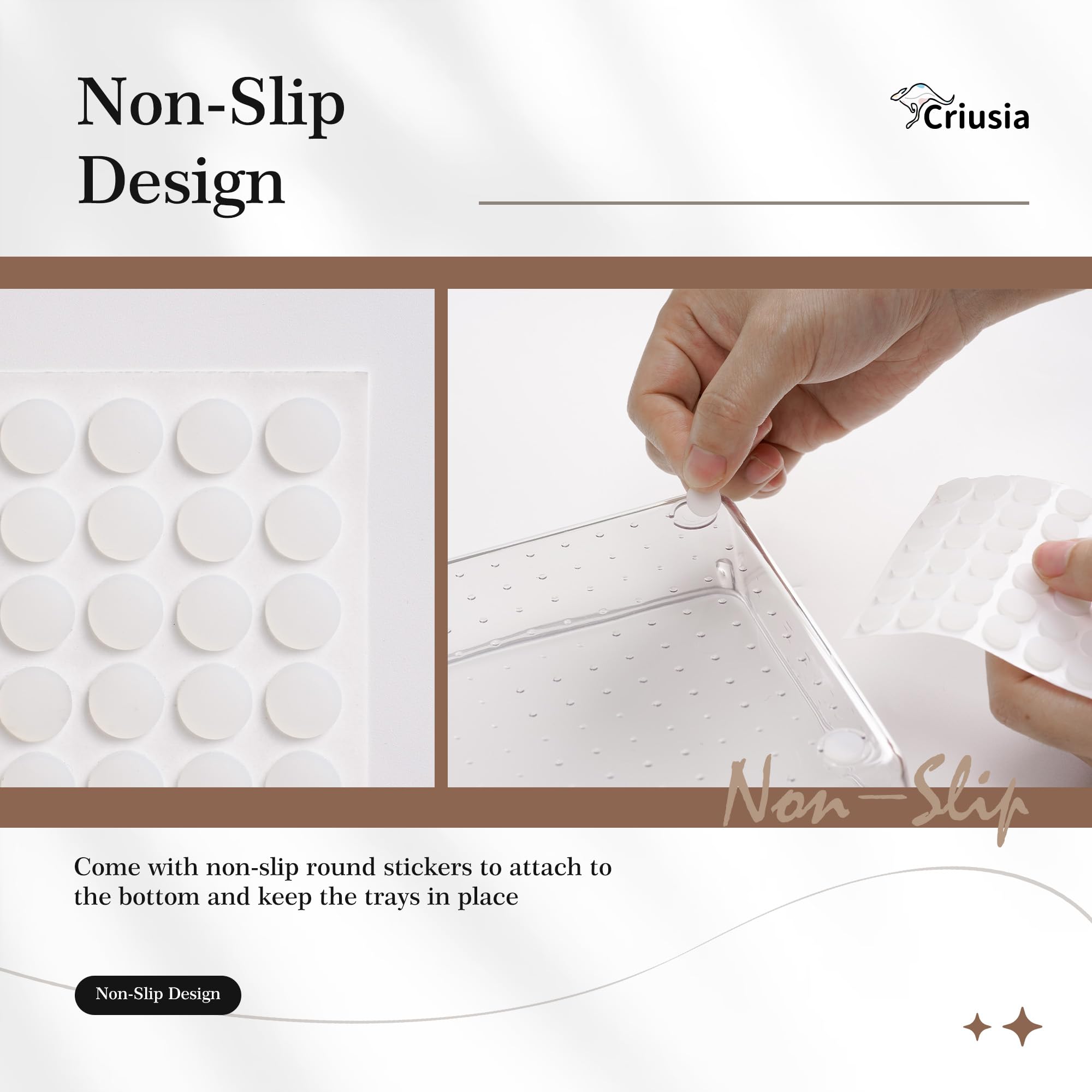Criusia Set di 11 organizer per cassetti in plastica trasparente, 5 vassoi versatili per cucina e bagno, contenitori antiscivolo per trucchi, utensili, utensili e scrivania da ufficio