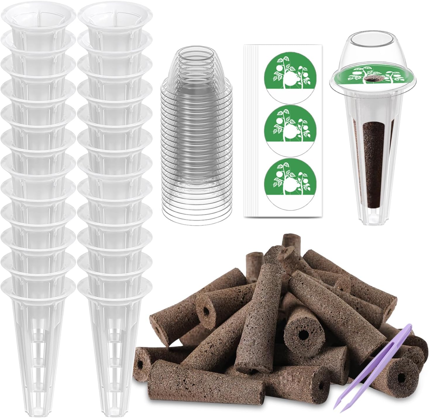 Seed Pod Kit Compatible with Aero Garden and All Brands – Grow Anything Kit for Indoor Garden Hydroponics Growing System with 24 Grow Sponges, 24 Pod Labels, 24 Plant Baskets Domes
